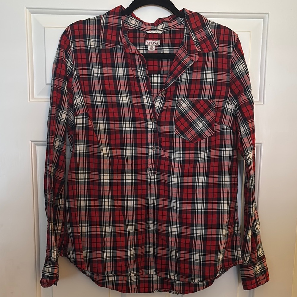 Merona Red and navy Plaid Shirt